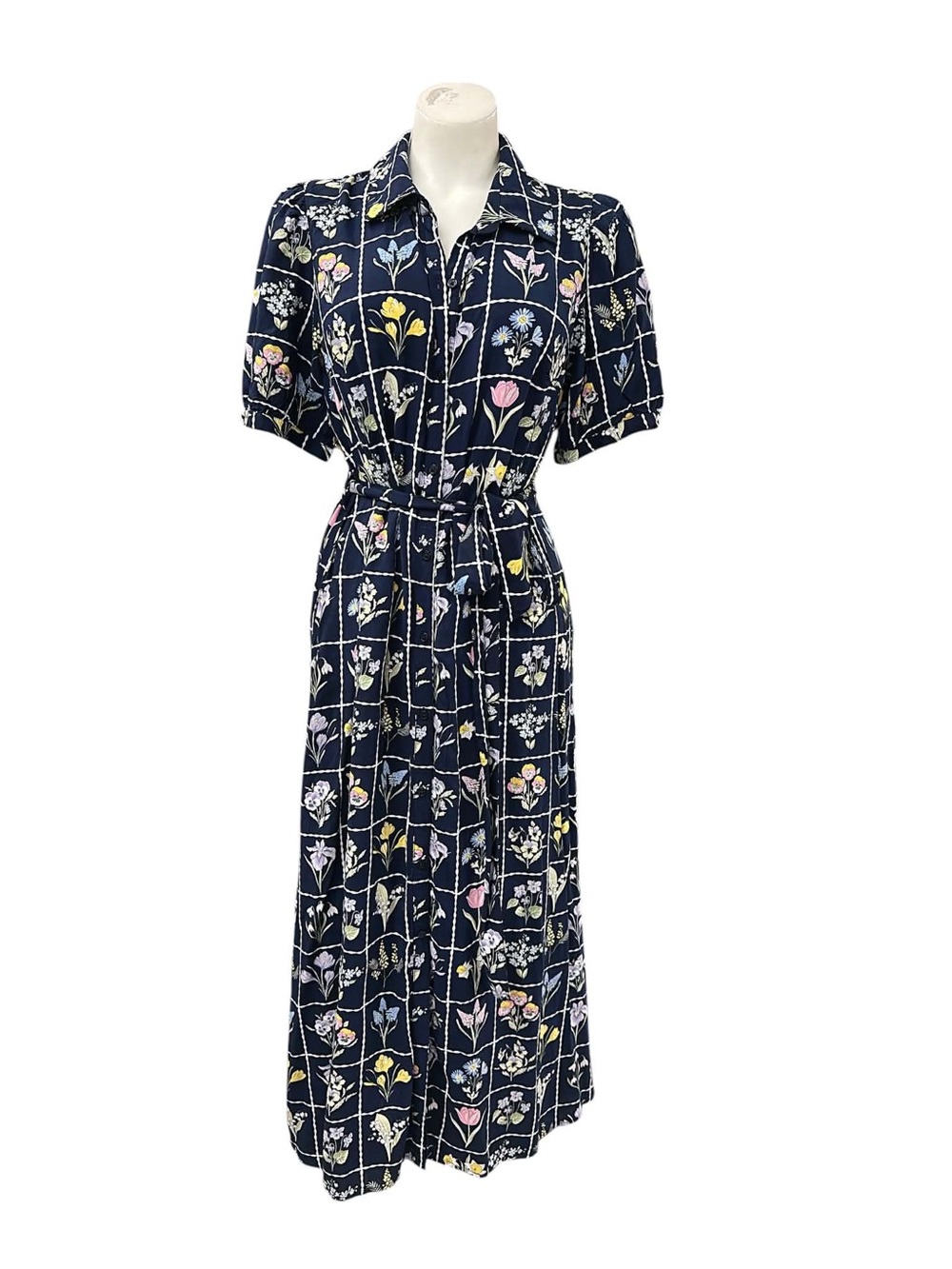 crown & ivy Navy Floral Grid Maxi Dress Size M